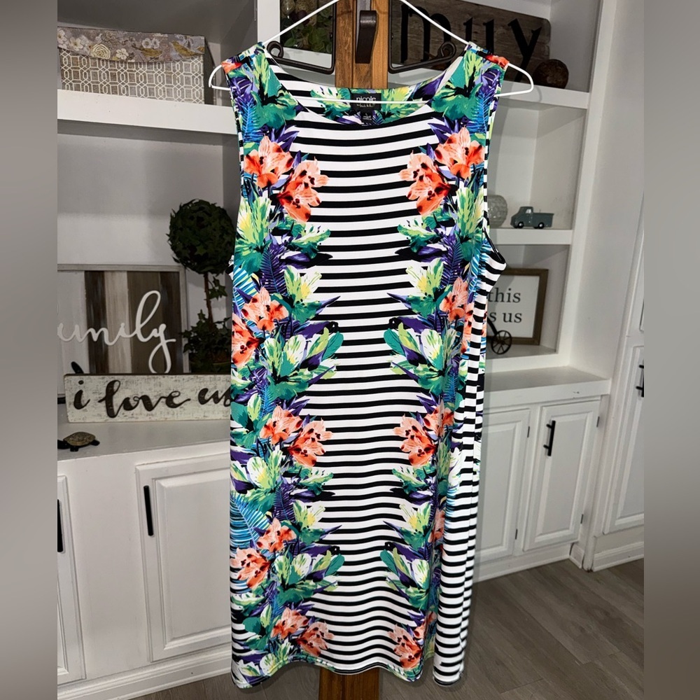 Nicole Multicolor Floral and Stripe Midi Dress